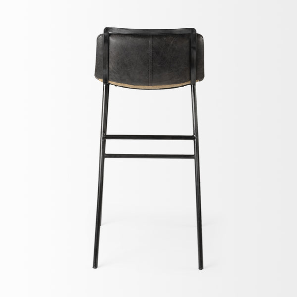 Kavalan 37.5" Total Height Ebony Leather Seat Black Metal Frame Bar Stool