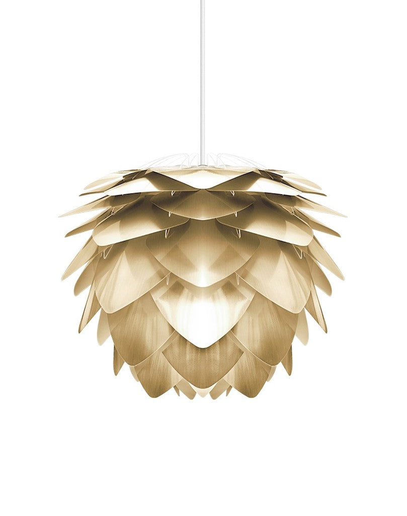 Silvia Hardwired Pendant in Brass Foil Finish with White Cord