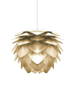 Silvia Hardwired Pendant in Brass Foil Finish with White Cord