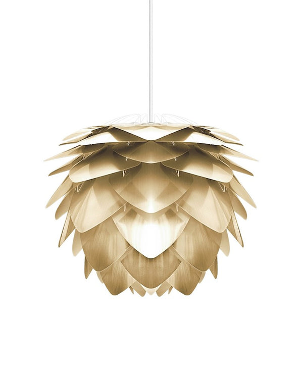 Silvia Hardwired Pendant in Brass Foil Finish with White Cord