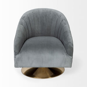 James II Gray Blue Velvet Covered Seat w Gold Swivel Base Accent Chair