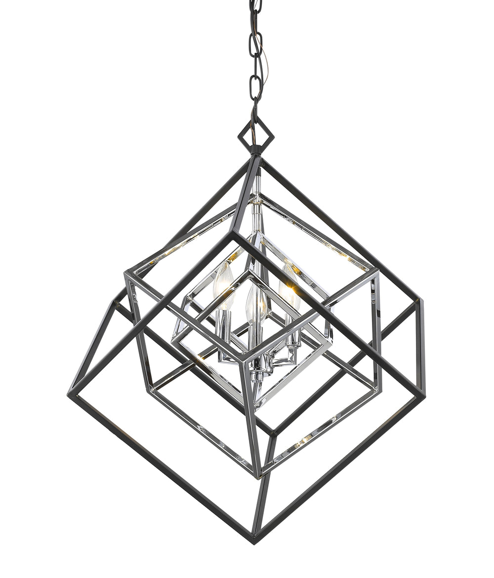 Euclid 3 Light Chandelier in Chrome + Matte Black Finish