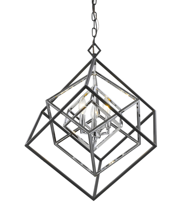 Euclid 3 Light Chandelier in Chrome + Matte Black Finish