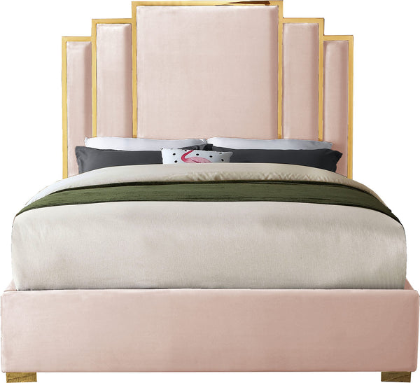 Geoffrey King Bed In Pink Velvet