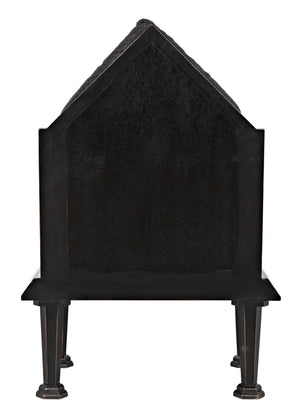 Resurrection Mahogany Chair with Grey Fabric Cushions in Hand-Rubbed Black Finish