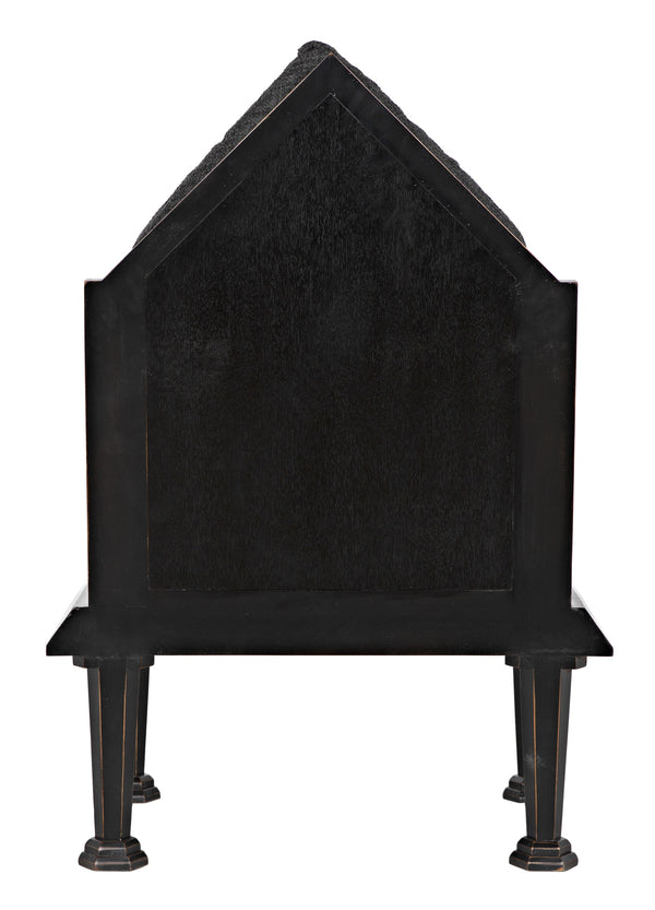 Resurrection Mahogany Chair with Grey Fabric Cushions in Hand-Rubbed Black Finish