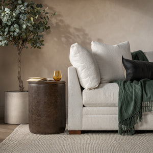 Andra Leather Round Accent Table in Cocoa Brown