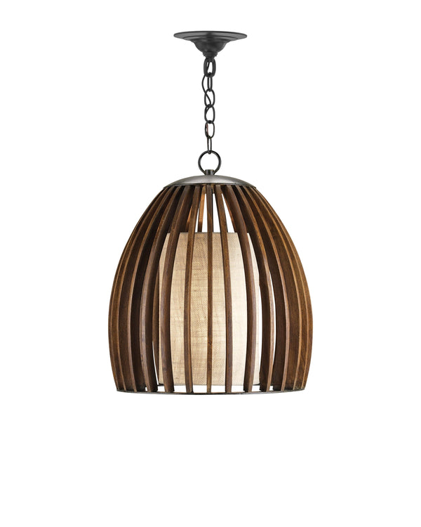 Carling Pendant In Old Iron & Polished Fruitwood