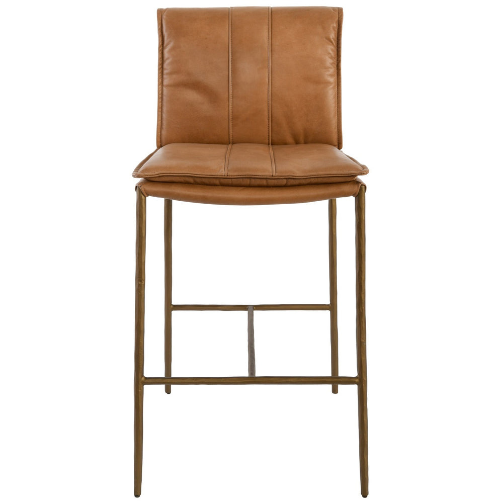 Mayer Top Grain Leather Counter Stool with Hammered Iron Legs