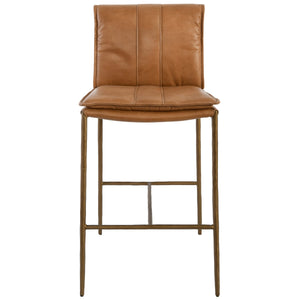 Mayer Top Grain Leather Counter Stool with Hammered Iron Legs