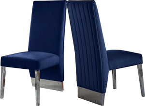 Stanley Dining Chair In Navy Velvet and Chrome