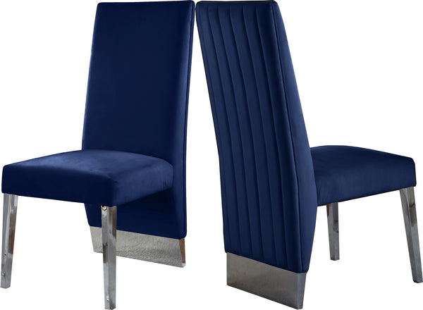 Stanley Dining Chair In Navy Velvet and Chrome