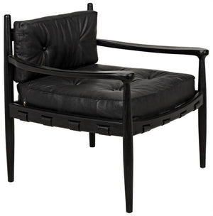 Fogel Sungkai/Mindi Leather Lounge Chair in Charcoal Black