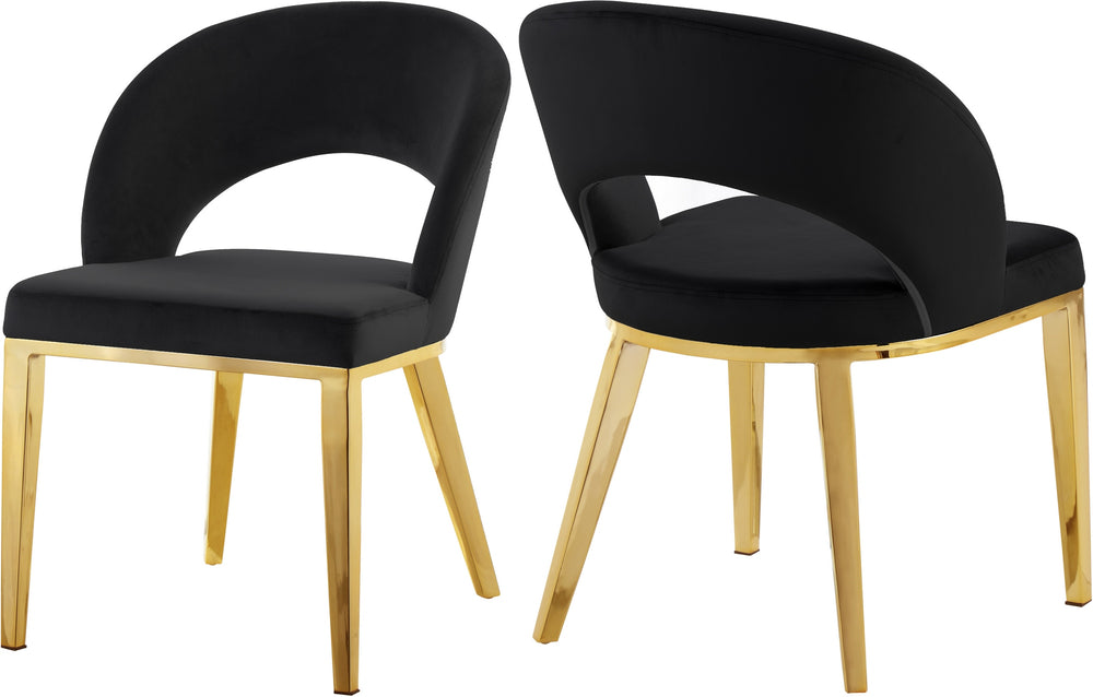 Caroline Dining Chair In Black Velvet and Gold
