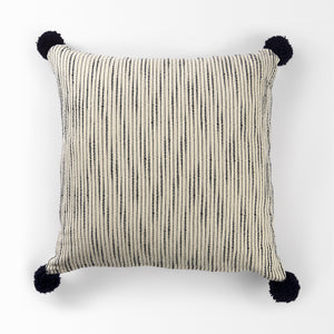 Krystal 18 x 18 Cream/Black Pom Pom Decorative Pillow Cover