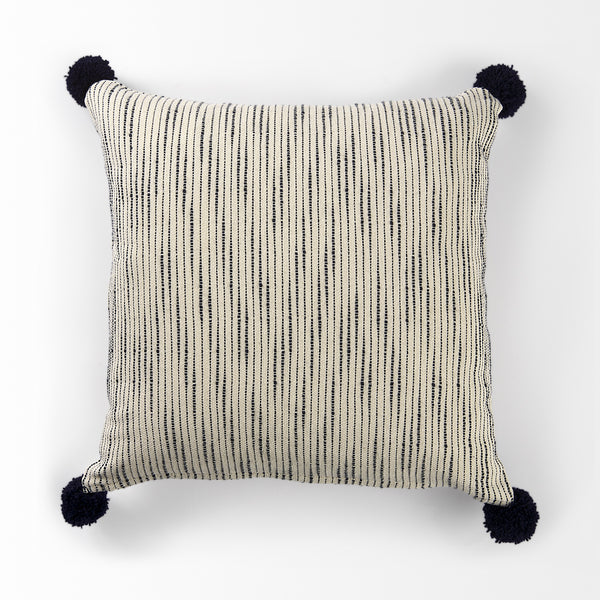 Krystal 18 x 18 Cream/Black Pom Pom Decorative Pillow Cover
