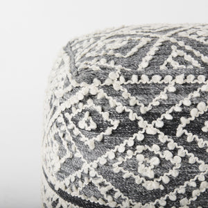 Farida  16.0L x 16.0W x 16.0H Dark Gray Wool and Polyester Patterned Pouf