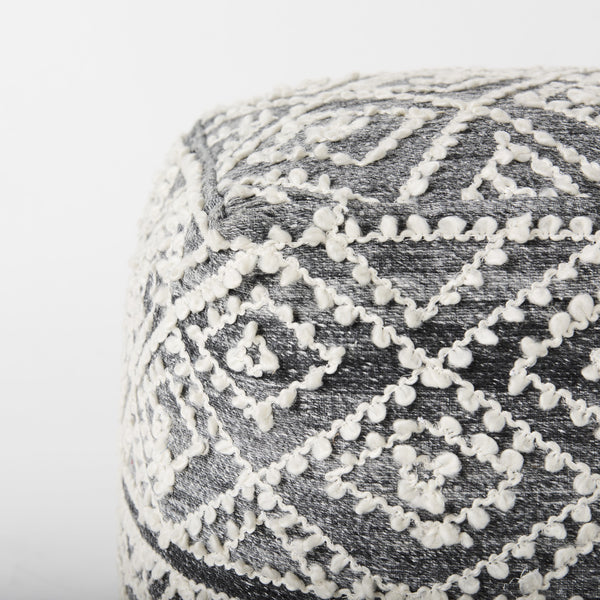 Farida  16.0L x 16.0W x 16.0H Dark Gray Wool and Polyester Patterned Pouf