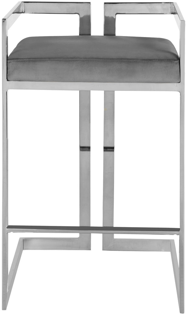 Winifred Stool In Grey Velvet and Chrome
