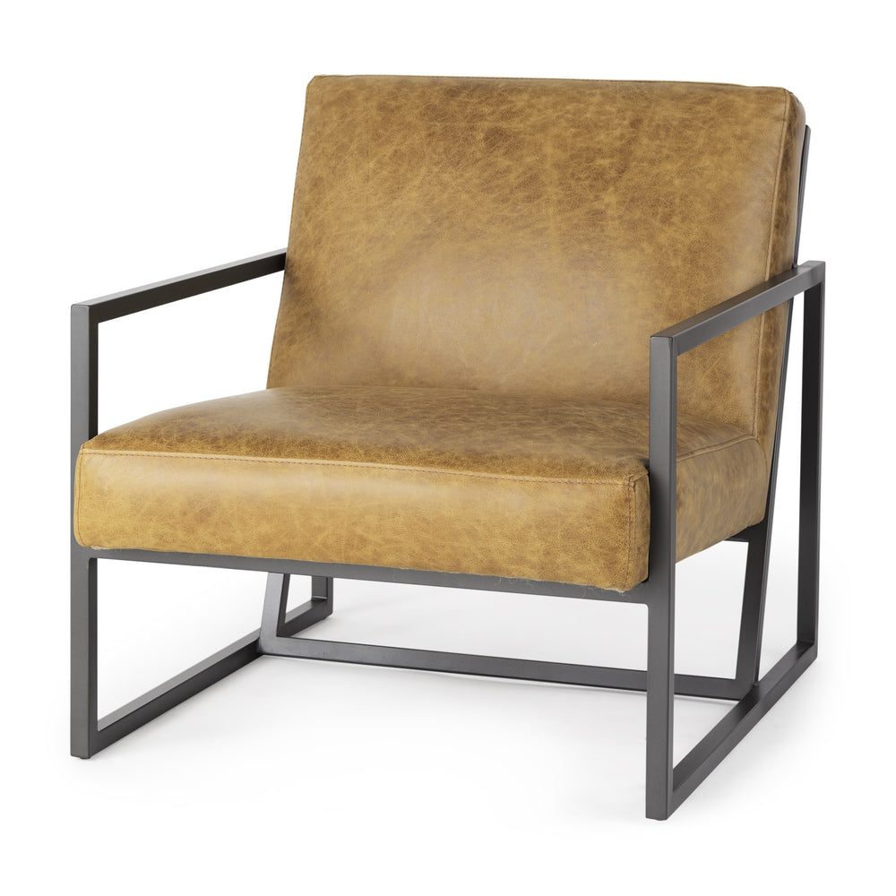 Armelle II Brown Leather Seat w/Gray Metal Frame Accent Chair