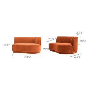 Yoon Chaise Right in Fired Rust Upholstery