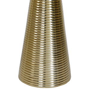 ROUND SIDE TABLE WITH CONICAL COILED BRASS BASE AND WHITE MARBLE TOP