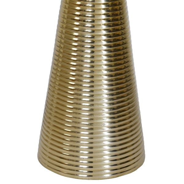 ROUND SIDE TABLE WITH CONICAL COILED BRASS BASE AND WHITE MARBLE TOP