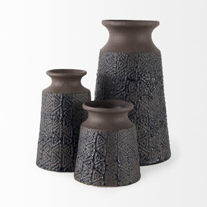 Sefina III Large Brown/Black Patterned Ceramic Vase