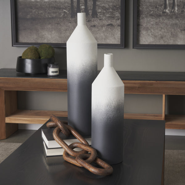 Townley Tall White w/ Black Ombre Metal Vase