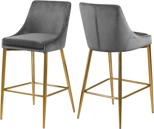 Lynette Stool In Grey Velvet and Gold
