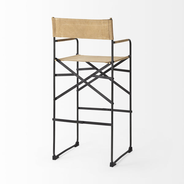 Direttore 19.3L x 19.3W x 44.1H Brown Leather Seat W/Black Iron Frame Bar Stool