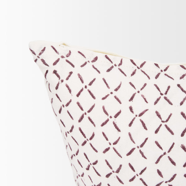 Jayden Cream w/ Merlot Print Linen Lumbar Decorative Pillow Cover