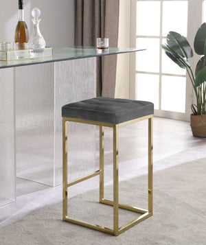 Pearl Stool In Grey Velvet and Gold