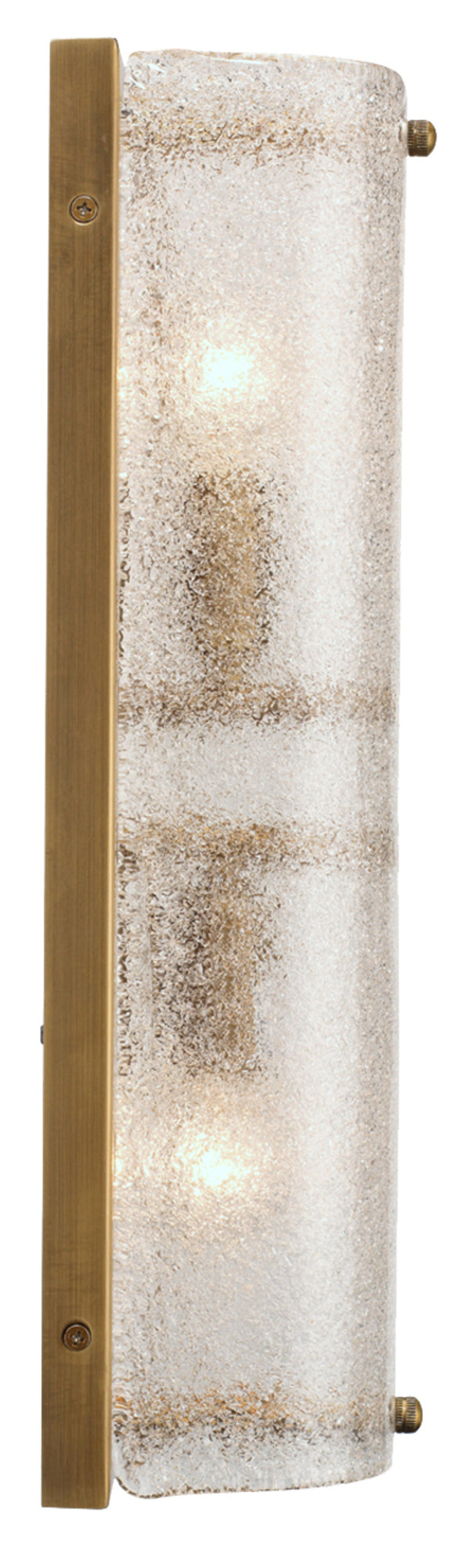 Moet Double Rounded Sconce, Textured Melted Ice Glass and Antique Brass Metal