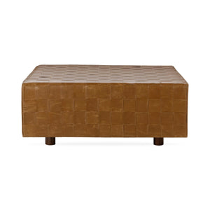 Aristo Leather Square Ottoman in Chestnut