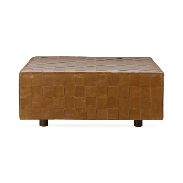Aristo Leather Square Ottoman in Chestnut