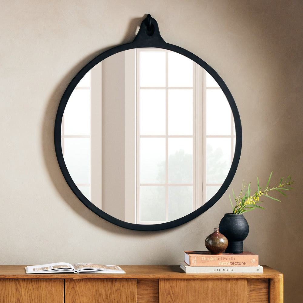 Hyde Round Mirror In Black Aluminum