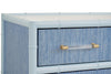 FOUR DRAWER CHEST WITH BAMBOO DETAIL IN BLUE DYED GRASSCLOTH AND LIGHT BLUE MATTE LACQUER