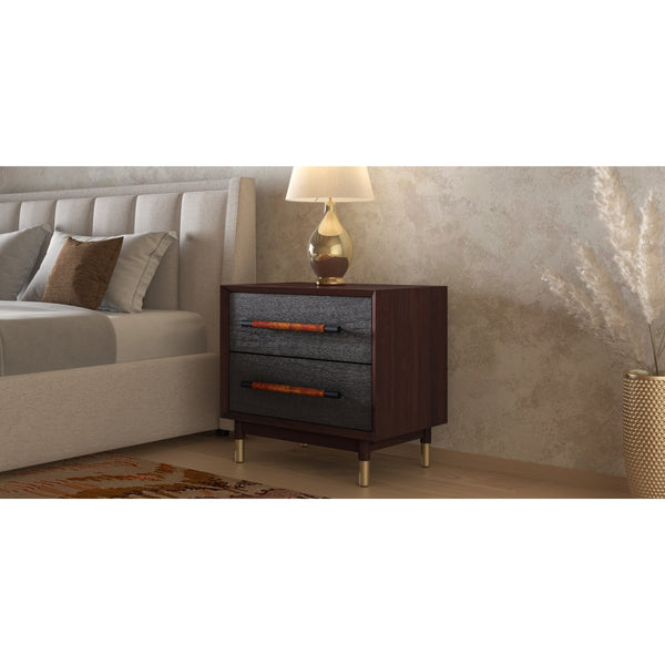 Callan KD Nightstand/Side Table 2 Drawers, Dark Walnut