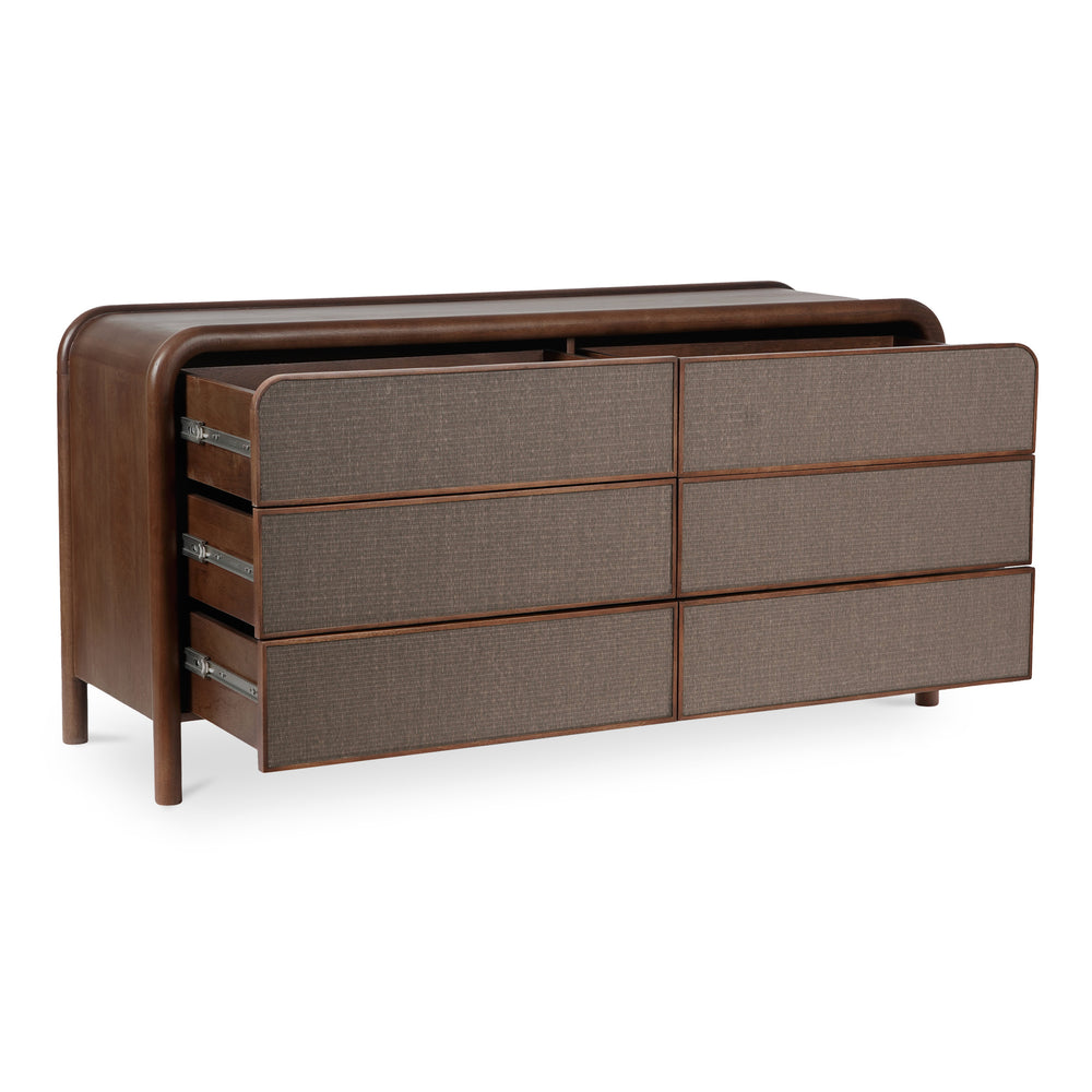 Rye 6 Drawer Dresser in Warm Brown with Soft Rush Front