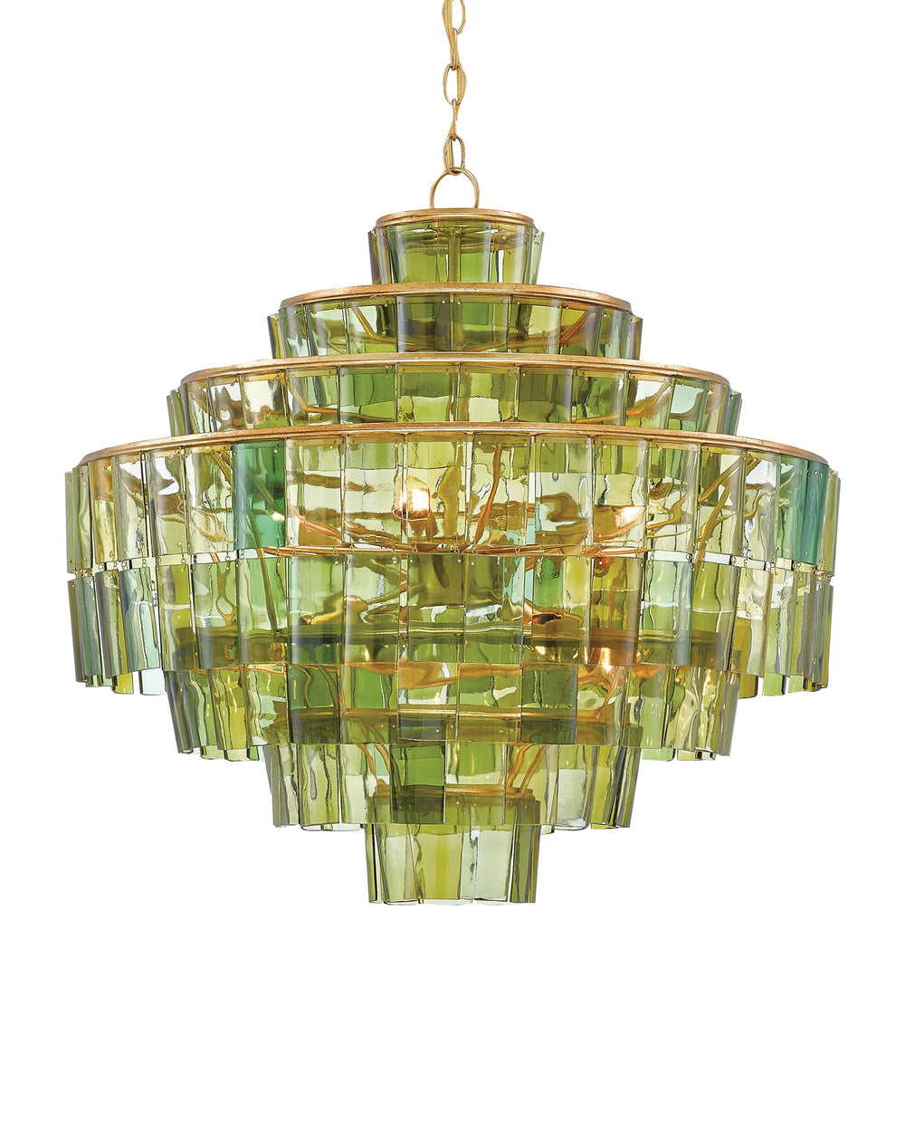 Sommelier Chandelier In Dark Contemporary Gold Leaf & Green