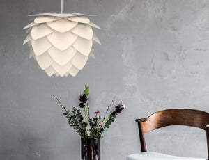Aluvia Medium Hardwired Pendant in Pearl with White Cord