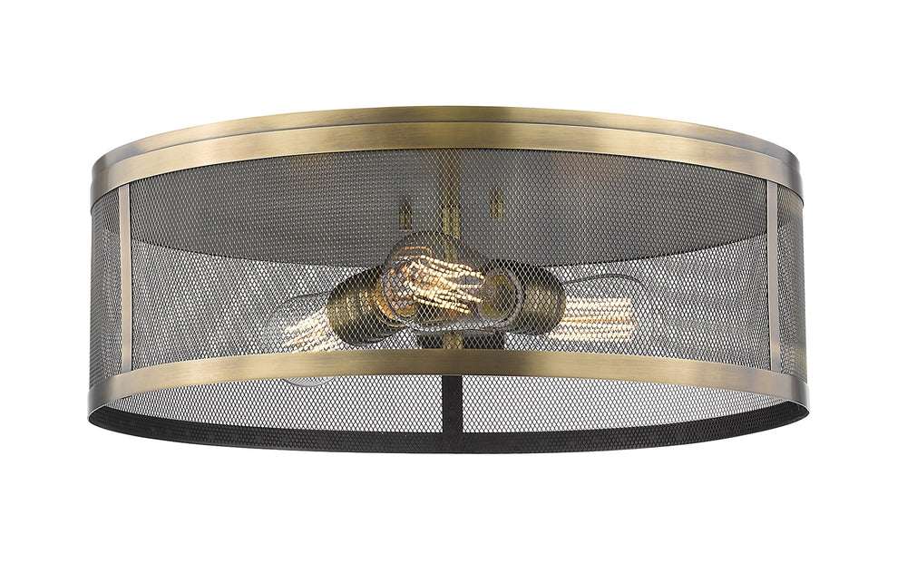 Meshsmith 3 Light Flush Mount in Natural Brass Finish