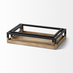 Ross Set of 2 Natural Wood W/ Black Metal Nesting Trays