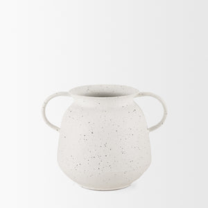Treva Small White w/ Black Speckles Metal Vase