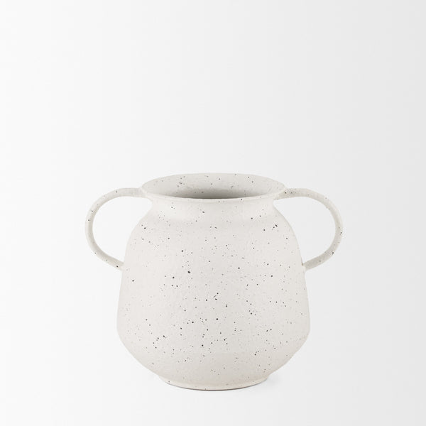 Treva Small White w/ Black Speckles Metal Vase