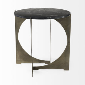 Reinhold II 21L x 21W x 21H Black Marble Top Iron Side Table