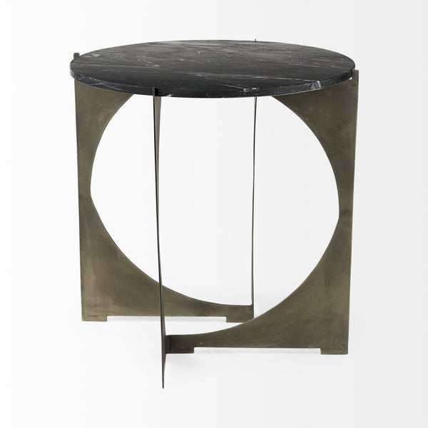 Reinhold II 21L x 21W x 21H Black Marble Top Iron Side Table