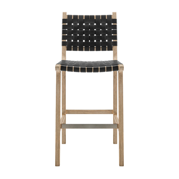 Marco Faux Leather Counter Stool Drift Wood Frame, Black 