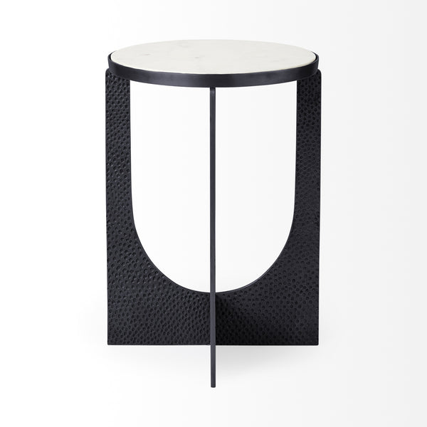 Preston 23"H White Marble Top w/ Matte Black Metal Accent Table